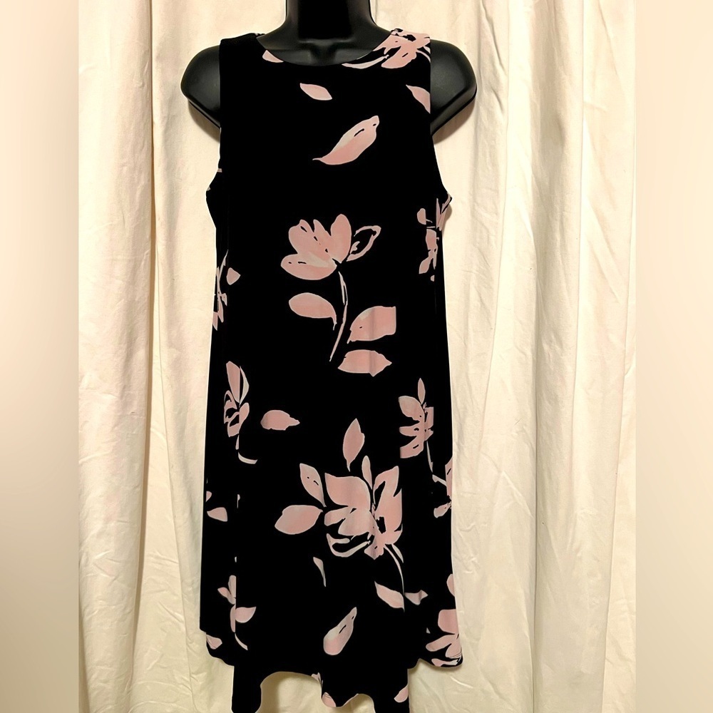 Midi Dress, Sleeveless, Chaps, Black, Pink, Eye hook BackClosure Women's Sz M